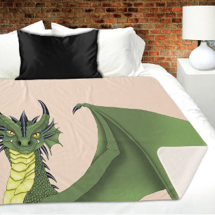 Green Cute Dragon Portrait Peach Fantasy Sherpa Blanket