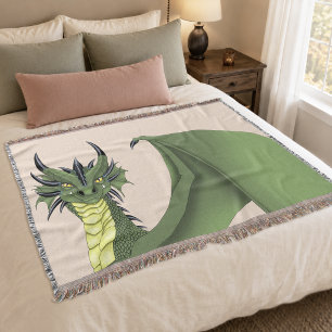 Green Cute dragon Portrait Peach Fantasy Throw Blanket