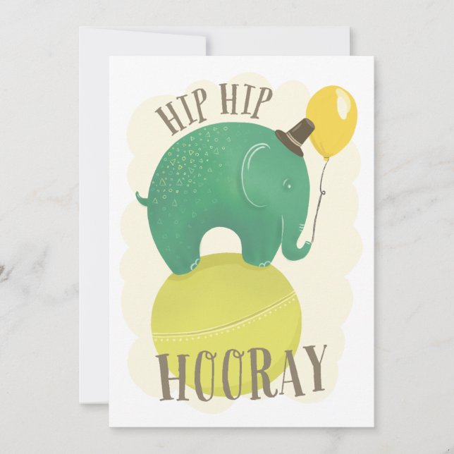 Green cute elephant. Kids birthday animal. Hooray Holiday Card (Front)