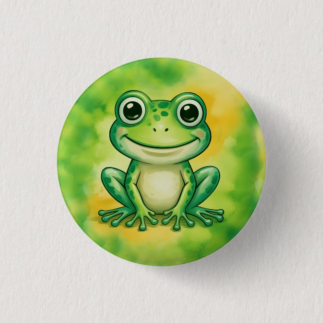 Green cute frog 3 cm round badge (Front)