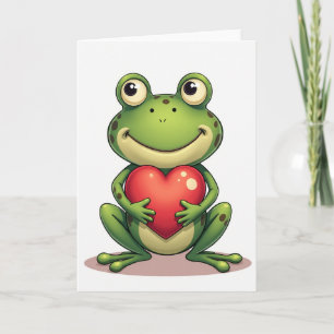 Green Cute Frog Heart Card