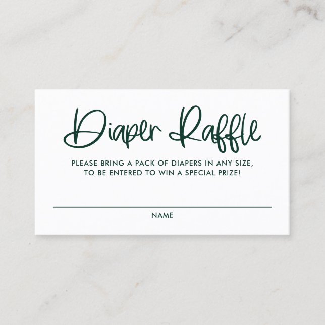 Green Cute Modern Calligraphy Diaper Raffle Card (Front)
