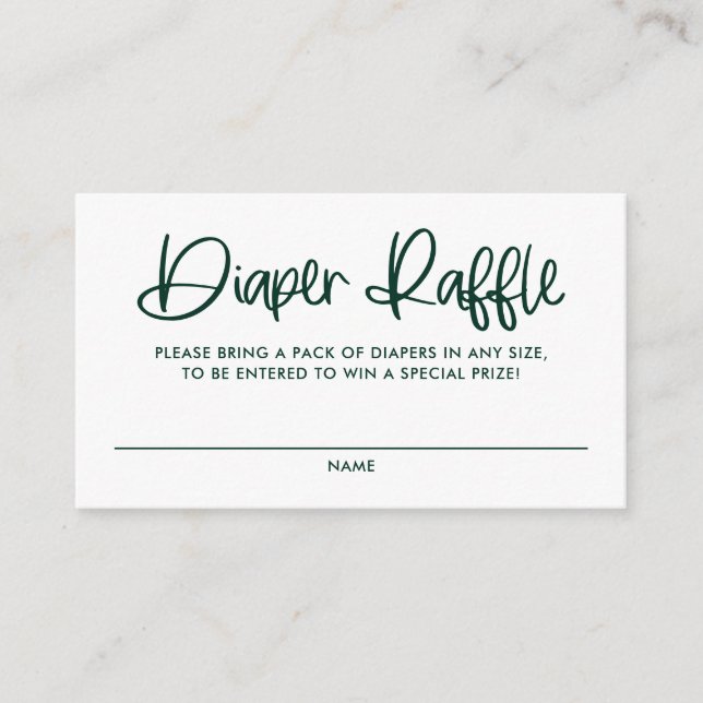 Green Cute Modern Calligraphy Diaper Raffle Game Enclosure Card (Front)