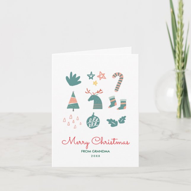 Green Cute Non Photo Simple Christmas Drawings Holiday Card (Front)