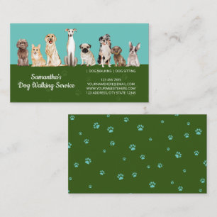 Green Cute Paws Watercolor Dogs Business Card