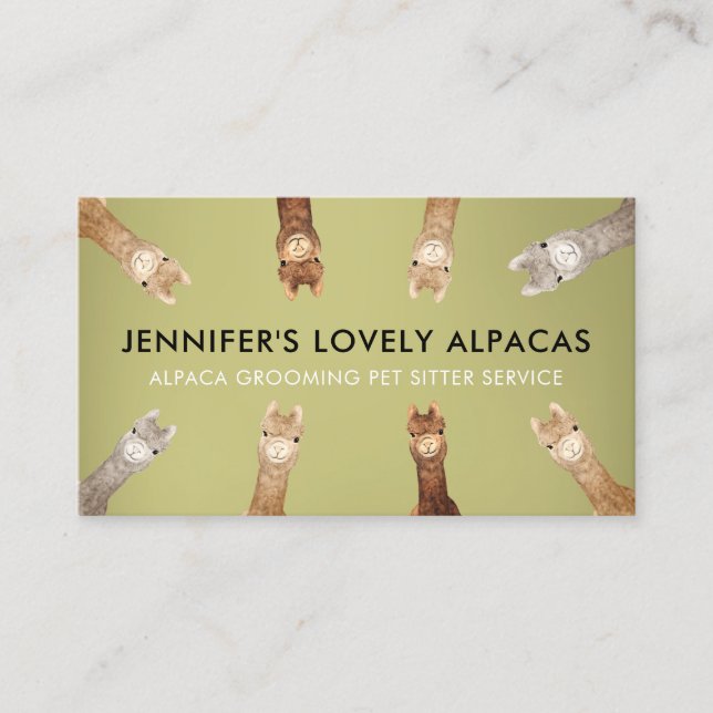Green Cute Small Size Alpaca Business Card (Front)