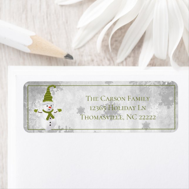 Green Cute Snowman Address Label (Insitu)