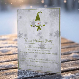 Green Cute Snowman Christmas Party Invitation