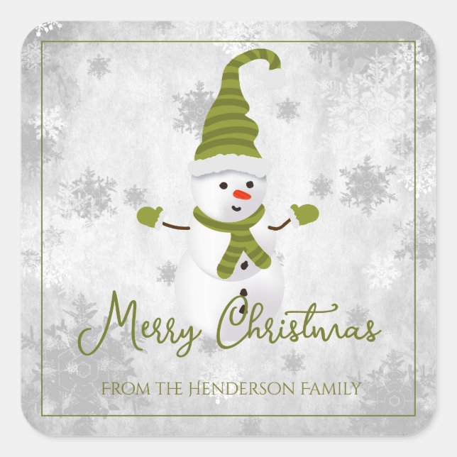 Green Cute Snowman Christmas Sticker (Front)