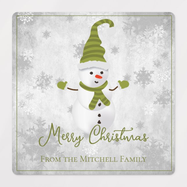 Green Cute Snowman Holiday Baking Labels (Design 1)