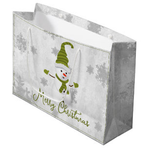 Green Cute Snowman Holiday Gift Bag