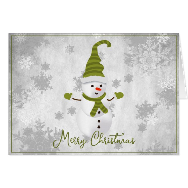 Green Cute Snowman Holiday Greeting Card (Front Horizontal)