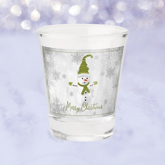 Green Cute Snowman Holiday Shot glass (Green Cute Snowman Holiday Shot Glass)