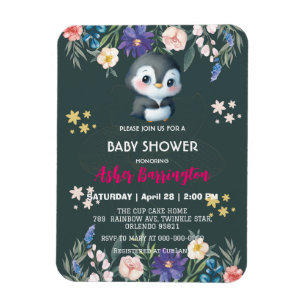 Green Cute sweet penguin flower baby shower kids Magnet