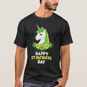 Green Cute Unicorn Face Flowers St Patricks Days G T-Shirt