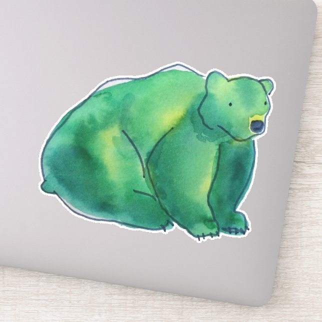 Green Cute Watercolor Bear (Detail)