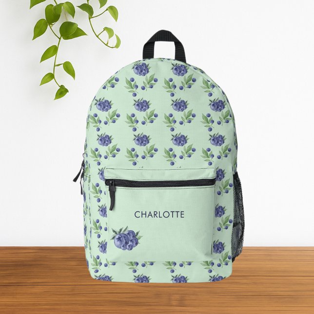Green Cute Watercolor Blueberry Fruit Pattern  Printed Backpack (Cute Green Watercolor Blueberry Pattern Backpack)