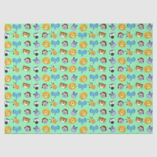Green Cute Wild One Animal Illustrations Safari Tissue Paper