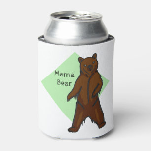 Green Cute Woodland Animal Mama Bear Can Cooler