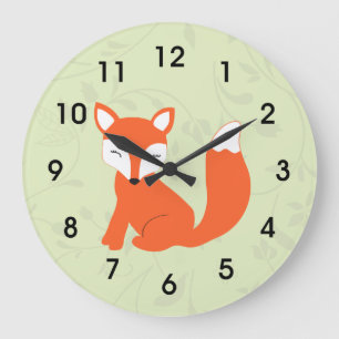 Green Cute Woodland Baby Fox Large Clock