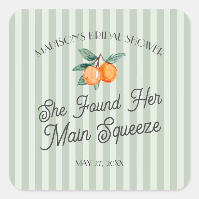 Green Cutie Main Squeeze Bridal Shower Envelope Square Sticker (Front)