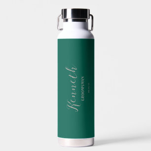  Green Cyan and Titanium Modern Monogram Bachelor  Water Bottle
