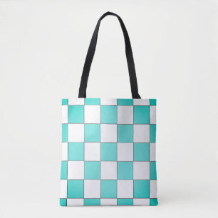 Green Cyan Chessboard Tote Bag