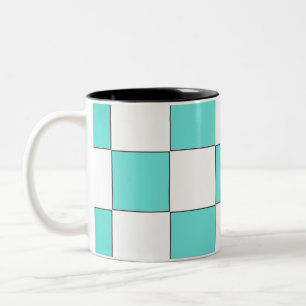 Green Cyan Chessboard Two-Tone Coffee Mug