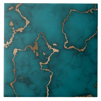 Green Cyan  Gold Marble Abstract Tile