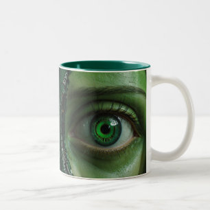 Green Cyber Eye Fun Two-Tone Coffee Mug