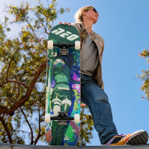 Green Cyberpunk Anime Girl Ninja Kunoichi Skateboard