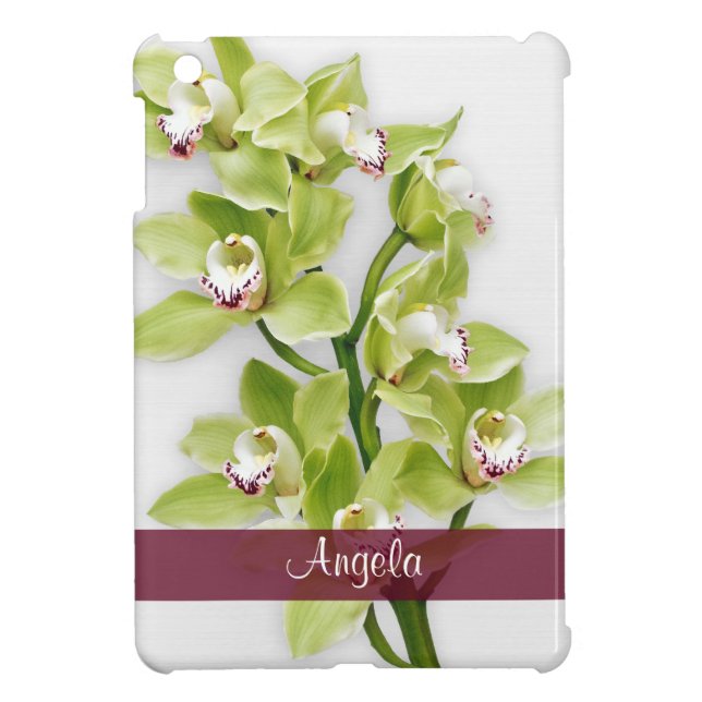 Green Cymbidium Orchid Floral Personalised iPad Mini Case (Back)