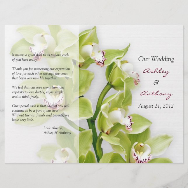 Green Cymbidium Orchid Floral Wedding Program (Front)