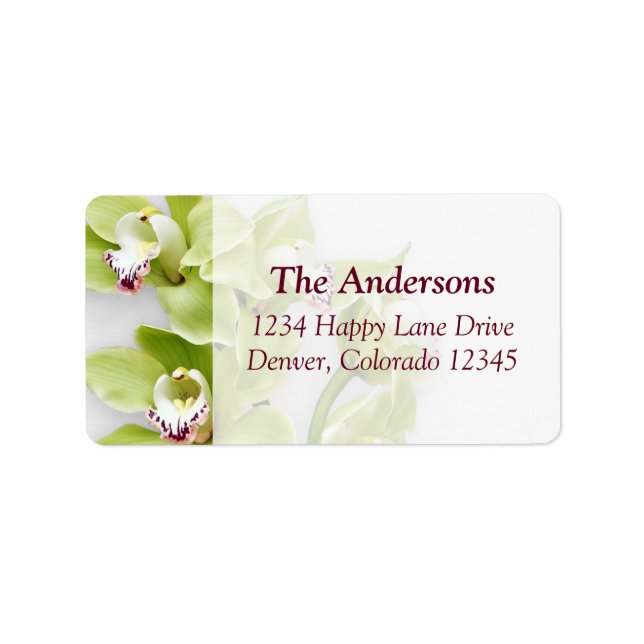 Green Cymbidium Orchid Wedding Address Labels (Front)