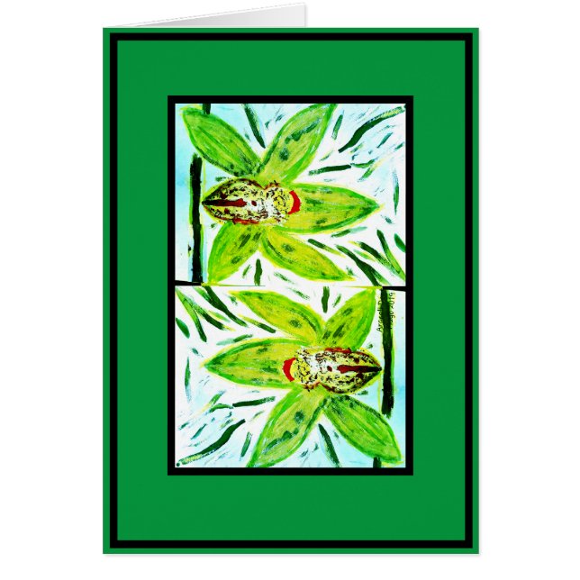 Green Cymbidium Orchids Card (Front)