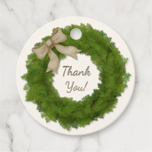 Green Cypress Wreath With Bow Custom Text Favour Tags
