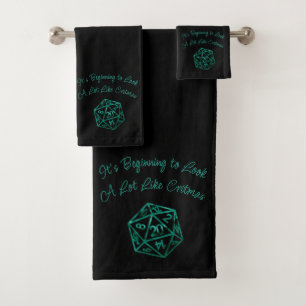 Green D20 Critmas Fantasy Tabletop Gamer Dice Bath Towel Set