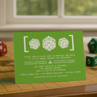 Green D20 Dice Gamer Wedding Invitation