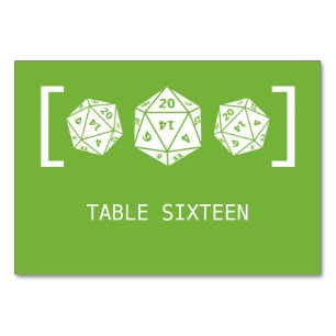 Green D20 Dice Gamer Wedding Table Card