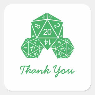 Green D20 Dice Thank You Stickers