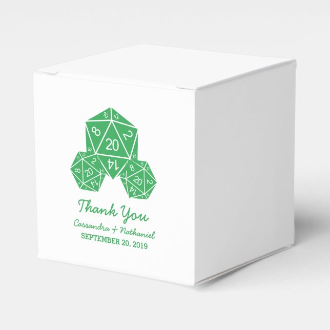 Green D20 Dice Wedding Favour Boxes (Front Side)