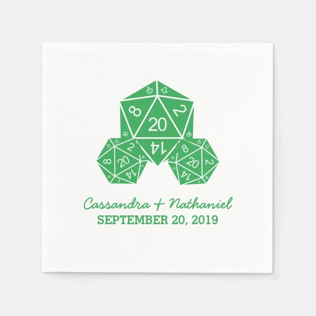 Green D20 Dice Wedding Paper Napkins (Front)
