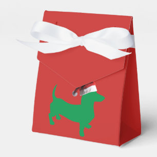 Green Dachshund wearing a Santa Claus Hat Favour Box