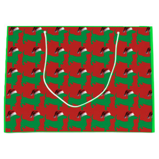 Green Dachshund wearing a Santa Claus Hat Large Gift Bag