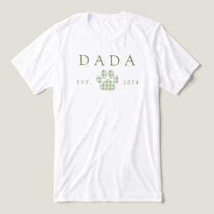 Green Dada Gingham Puppy Paw Print Birthday Tri-Blend Shirt