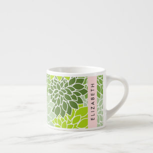 Green Dahlia Flowers, Floral Pattern, Your Name Espresso Cup