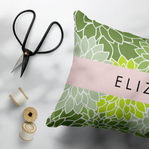 Green Dahlia Flowers, Floral Pattern, Your Name Pillowcase