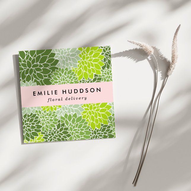 Green Dahlia Flowers, Floristry, Flower Shop Square Business Card (Creator Uploaded)
