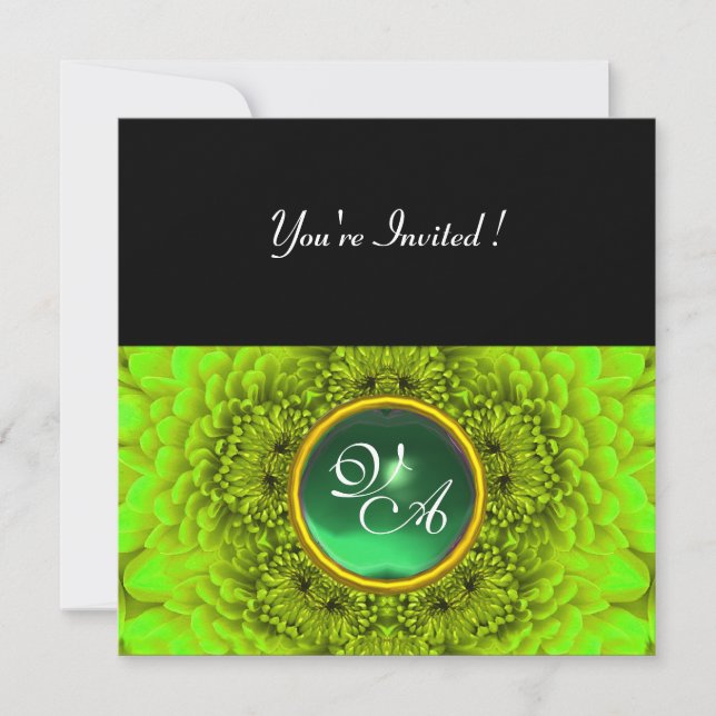 GREEN  DAHLIA, JADE ,bright green black yellow Invitation (Front)