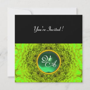 GREEN  DAHLIA, JADE ,bright green black yellow Invitation